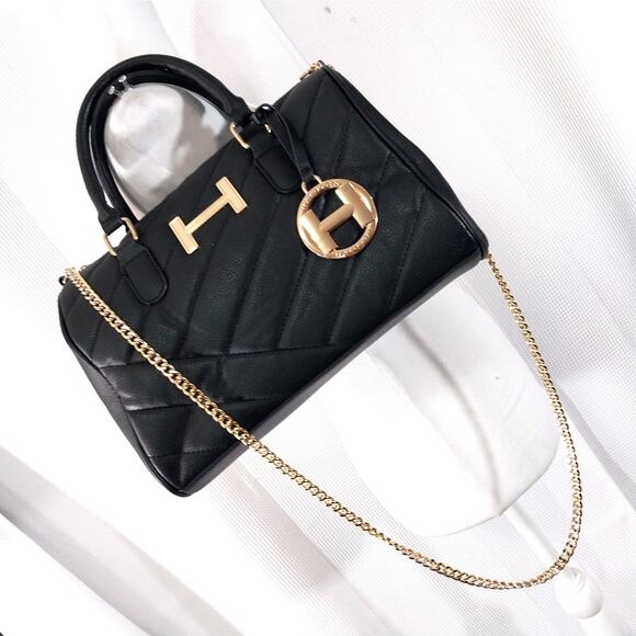 Halston Heritage Handbags - NWOT! HALSTON! BLACK QUILTED VEGAN LEATHER, GOLD HARDWARE SHOULDER BAG, HANDBAG!